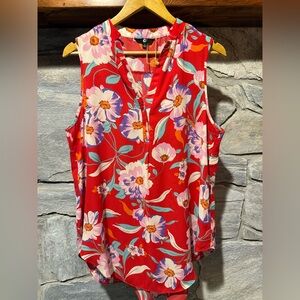 Floral Sleeveless Red Top